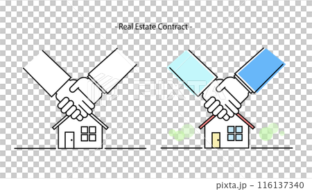 住宅と握手のイラスト―不動産取引イメージ 116137340