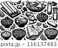 Outline Set of Mexican Food 116137483