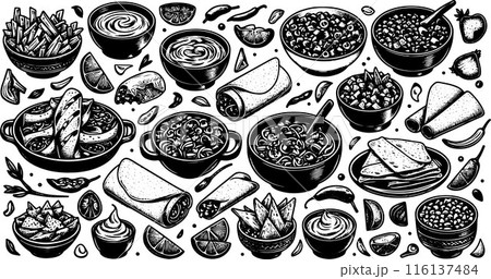 Outline Set of Mexican Food 116137484