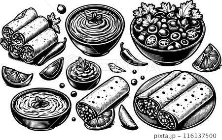Outline Set of Mexican Food 116137500