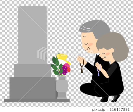 在追思會期間前來掃墓的老年男女 在追思會期間前來掃墓的老年男女 116137851