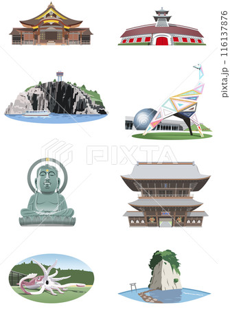 北陸4県観光地イラストアイコン集 116137876