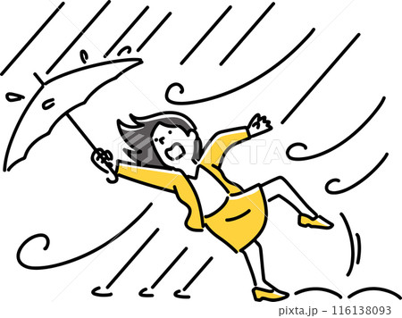 大風で傘が持っていかれそうになる女性 大風で傘が持っていかれそうになる女性 116138093