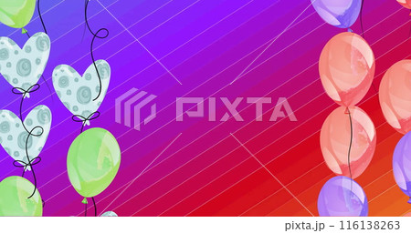 Image of colourful balloons on rainbow background, copy space 116138263