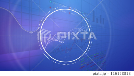 Image of data processing and dna strand over blue background 116138818