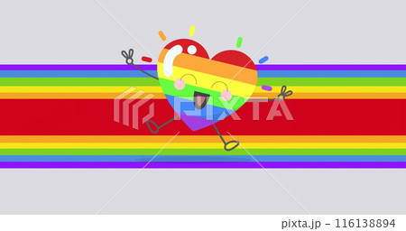 Image of happy rainbow heart over rainbow background Image of happy rainbow heart over rainbow background 116138894