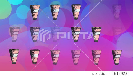 Image of tubes of makeup cream over blue and pink light spots 116139283