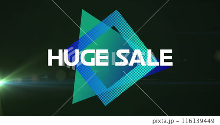Image of huge sale text banner against light spot on black background 116139449