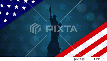 Image of flag of usa over statue of liberty on blue background Image of flag of usa over statue of liberty on blue background 116139503