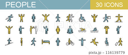 人の動作や行動　運動をする人のアイコンセット　カラー　　 116139779