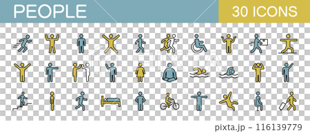 人の動作や行動　運動をする人のアイコンセット　カラー　　 116139779