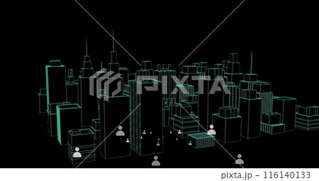 Image of multiple people icons over 3d city model 116140133