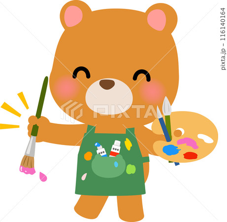 絵筆とパレットを持ったクマのキャラクター 絵筆とパレットを持ったクマのキャラクター 116140164