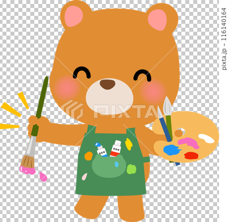絵筆とパレットを持ったクマのキャラクター 絵筆とパレットを持ったクマのキャラクター 116140164