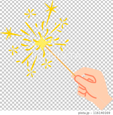 A hand holding a straw-handled sparkler 116140169