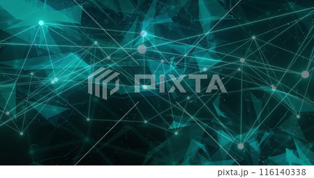 Image of connected dots with lines over geometric shapes against abstract background 116140338