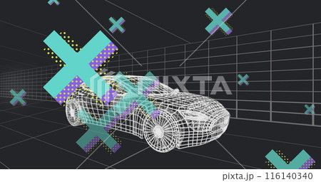 Image of x symbols and grid pattern moving against black background 116140340