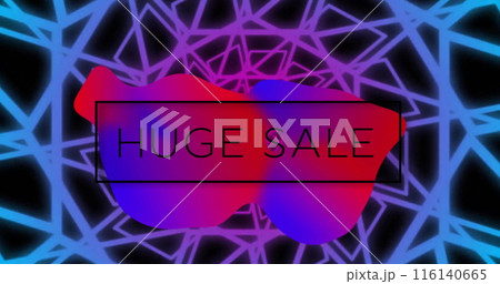 Image of huge sale text and colourful shapes over digital tunnel 116140665