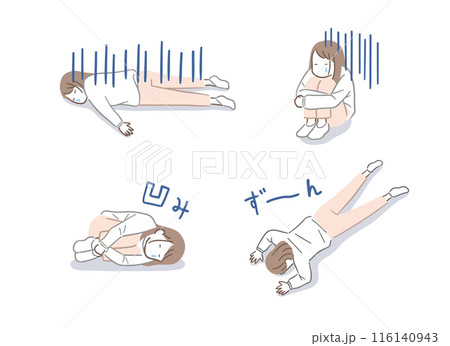 落ち込む若い女性のイラストセット 116140943