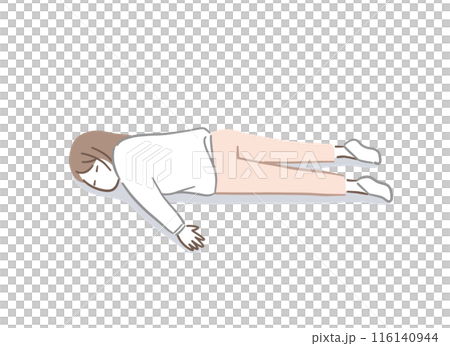うつ伏せで寝ている女性のイラスト素材 116140944