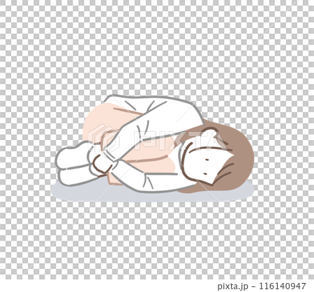 Illustration material of a woman lying down and thinking with her legs held 116140947