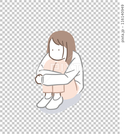 体育座りで落ち込んでいる若い女性のイラスト素材 体育座りで落ち込んでいる若い女性のイラスト素材 116140949