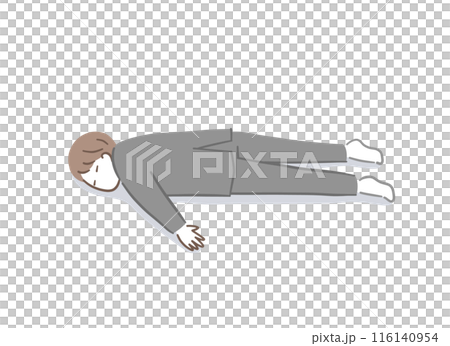 穿著西裝的商人臉朝下睡覺的插畫素材 116140954