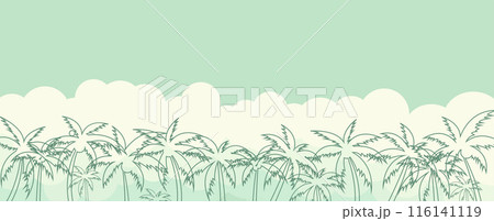 Abstract beach with palm trees and blue ocean. Vector art. 116141119