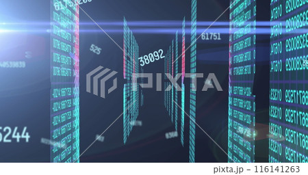 Image of numbers changing over data processing on computer servers Image of numbers changing over data processing on computer servers 116141263