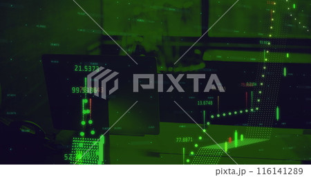 Digital composite image of financial data processing against empty office 116141289