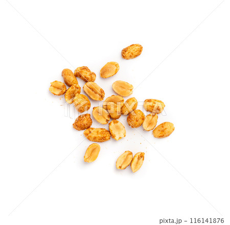 Spicy peanuts isolated, heeng jeera pea nuts mixture, Indian namkeen, roasted salty nut snack Spicy peanuts isolated, heeng jeera pea nuts mixture, Indian namkeen, roasted salty nut snack 116141876