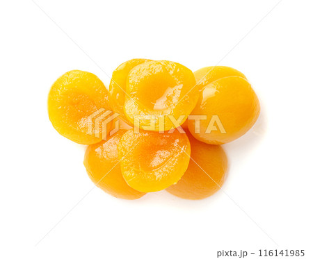 Canned Peaches, Apricot Halves in Syrup, Yellow Fruit Dessert, Tinned Nectarine Compote Canned Peaches, Apricot Halves in Syrup, Yellow Fruit Dessert, Tinned Nectarine Compote 116141985