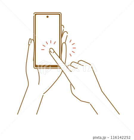 スマホの負担の少ない持ち方イメージイラスト（手のひらで支える・両手で操作01） 116142252