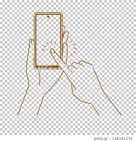 スマホの負担の少ない持ち方イメージイラスト（手のひらで支える・両手で操作01） 116142252
