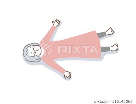 仰向けで寝ているシニアの女性のイラスト素材 116143069