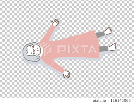 Illustration material of a senior woman sleeping on her back 116143069