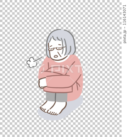 Illustration material of an elderly woman sitting on the floor and feeling down 116143071