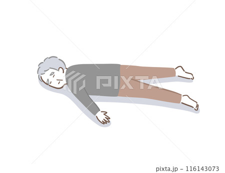 うつ伏せで寝ている高齢の男性のイラスト素材 116143073