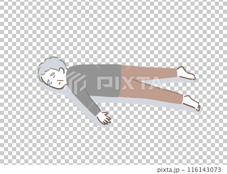 うつ伏せで寝ている高齢の男性のイラスト素材 116143073