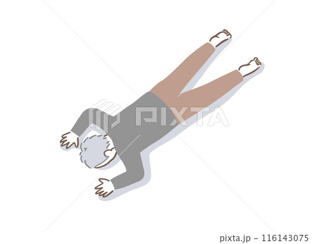 うつ伏せで倒れているシニアの男性のイラスト素材 116143075