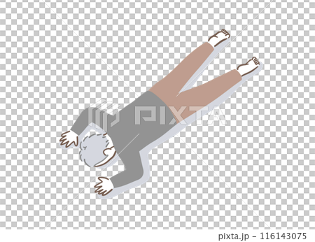 うつ伏せで倒れているシニアの男性のイラスト素材 116143075