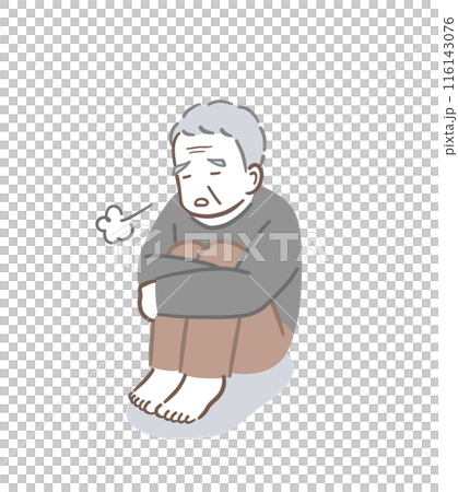 Illustration material of an elderly man sitting on the floor and feeling down Illustration material of an elderly man sitting on the floor and feeling down 116143076