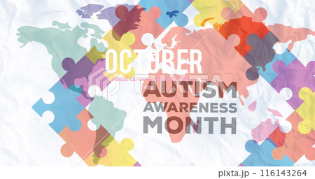 Image of autism awareness month text over puzzle Image of autism awareness month text over puzzle 116143264