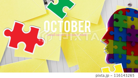 Image of colourful puzzle pieces and autism text Image of colourful puzzle pieces and autism text 116143265