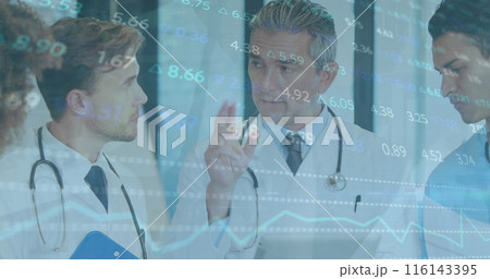 A Caucasian senior colleague explaining to diverse young professionals 116143395