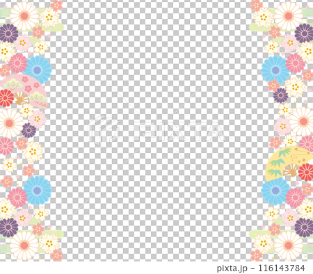 背景素材-花と桜と扇2024-5テク 116143784