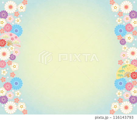 背景素材-花と桜と扇2024-8テク 116143793
