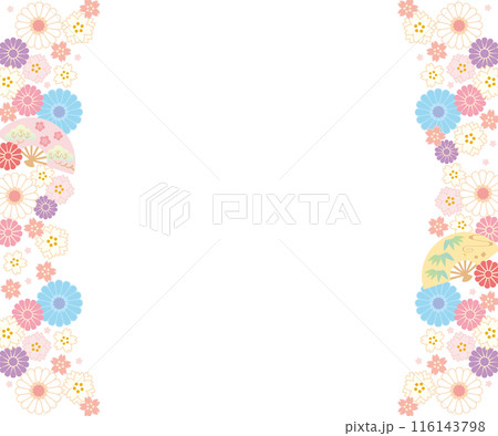 背景素材-花と桜と扇2024-9ベク 116143798