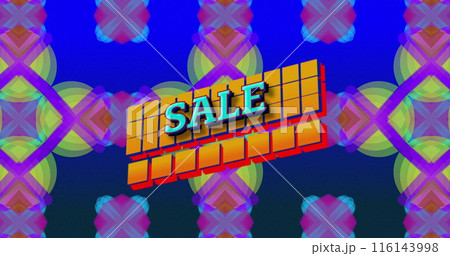 Image of sale text on squares over abstract pattern over blue background Image of sale text on squares over abstract pattern over blue background 116143998