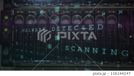A server hardware showing MALWARE DETECTED and SCANNING 116144247
